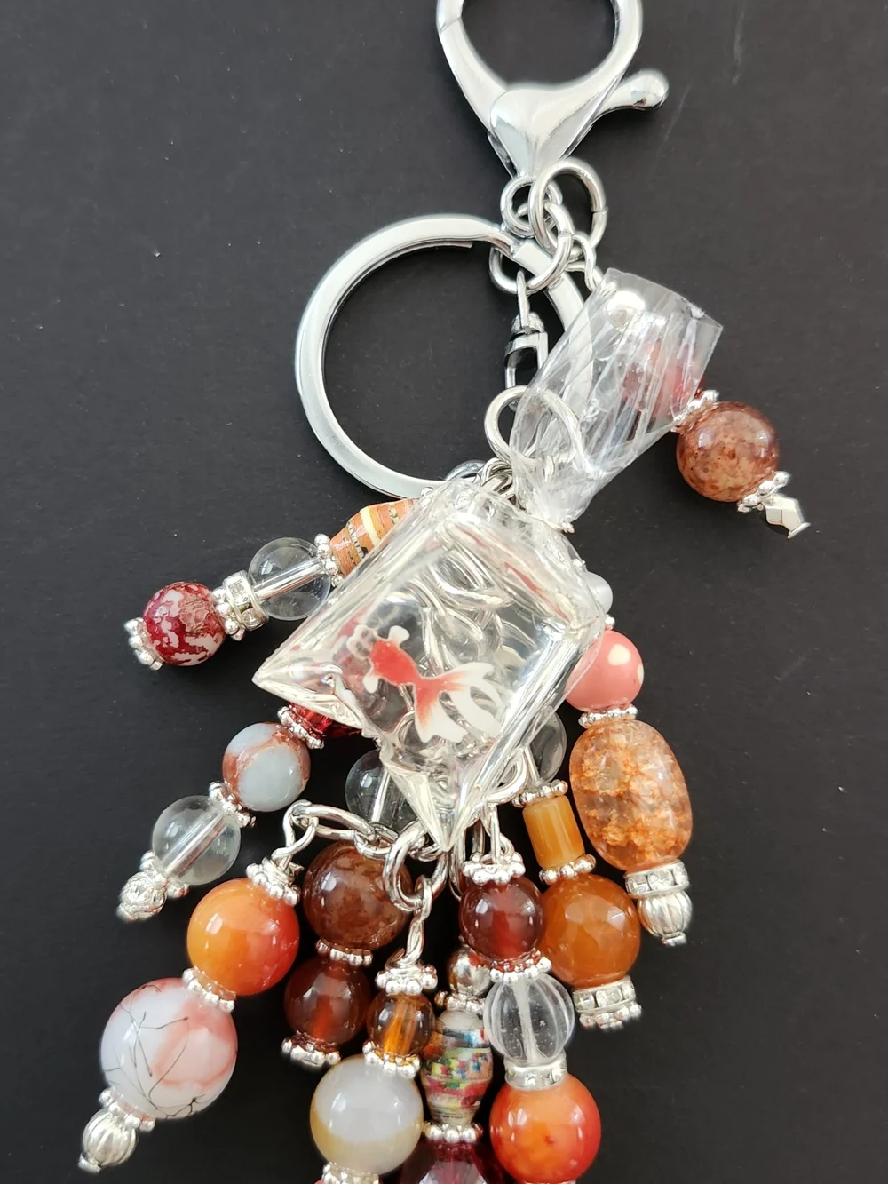 Goldfish In A Bag Purse Charm or Keychain Fire Agate Carnelian Handcrafted